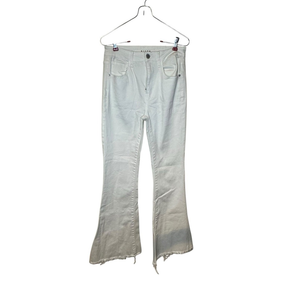 Risen Women's Jeans Y2K Flared Leg Retro Frayed Hem RDP1083 White‎ Size 27/5